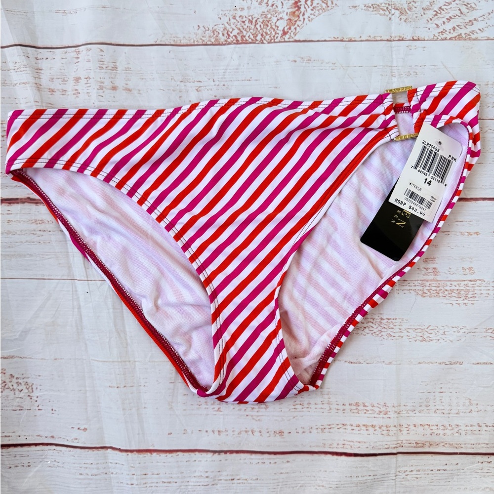 Ralph Lauren Striped Bikini Bottoms | Size 14 | NWT | Red & Pink with Gold‎ Ring
